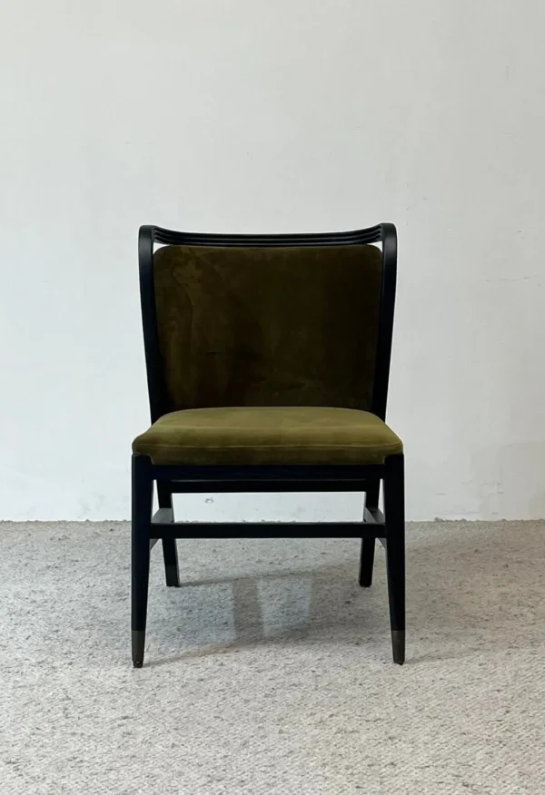 Black Solid Wood Chair in Olive Velvet — in a room setting