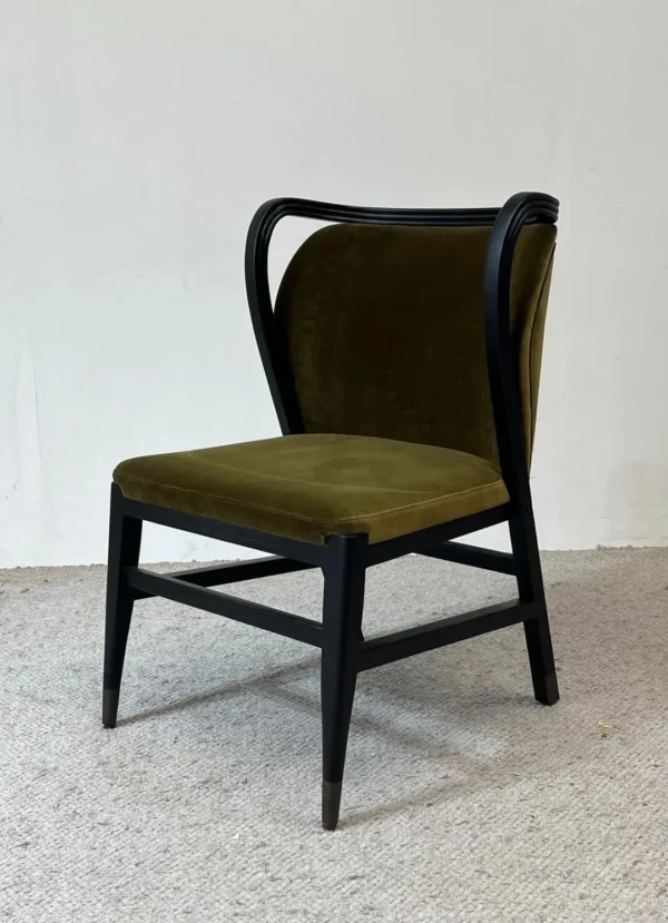Black Solid Wood Chair in Olive Velvet — in a room setting