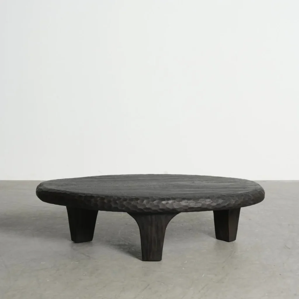 Distressed Carved Black Walnut Coffee Table, 130 x 80 cm in black — front view