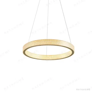 Textured Gold Double Ring Chandelier, 75 cm in brushed brass — in a room setting