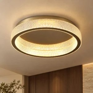 Textured Gold Ring Flush Ceiling Light in brushed brass — front view