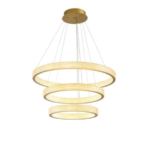 Textured Gold Triple Ring Chandelier, 105 cm in brushed brass — in a room setting