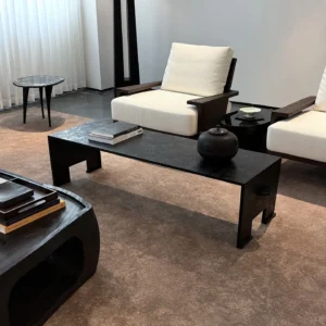 U-Form Textured Black Coffee Table with Half-Round Ends in black — front view