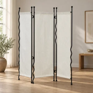 Tiger Jacquard Velvet Screen on Wrought Iron Frame in oatmeal — front view