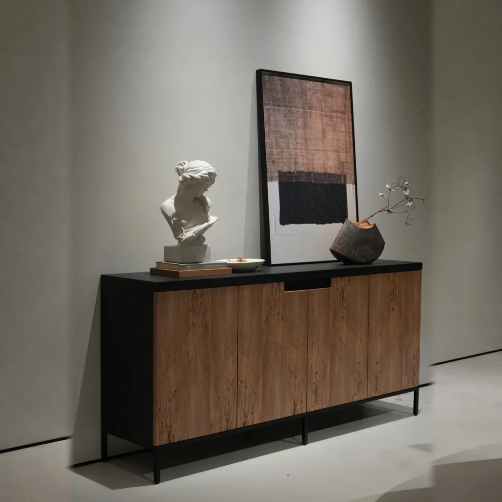 Weathered Wood-Grain Two-Door Sideboard on Black Frame in natural oak — front view