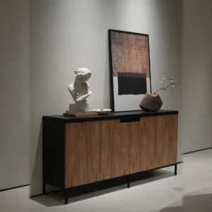 Weathered Wood-Grain Two-Door Sideboard on Black Frame in natural oak — front view