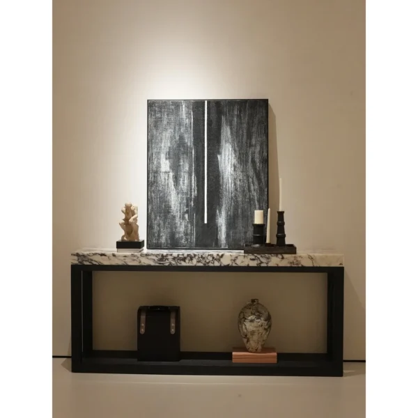 Weathered Wood-Grain Two-Door Sideboard on Black Frame in natural oak — in a room setting
