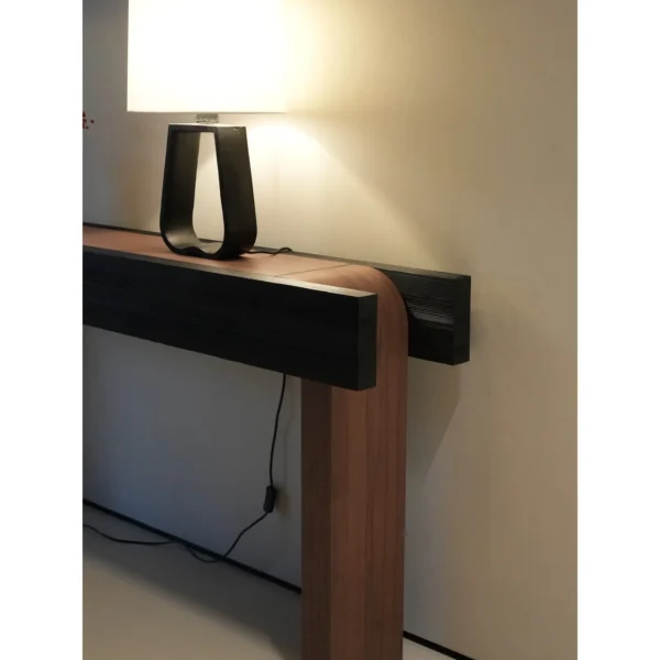 Weathered Wood-Grain Two-Door Sideboard on Black Frame in natural oak — in a room setting