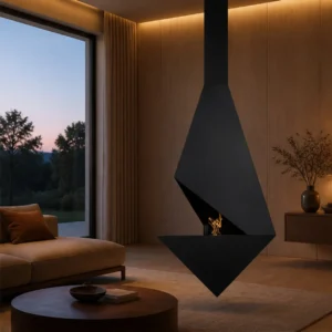 Timothy Suspended Diamond Fireplace, 105 cm in black — front view