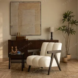 Toast Ash Lounge Chair in Cream Channel-Tufted Chenille — in a room setting