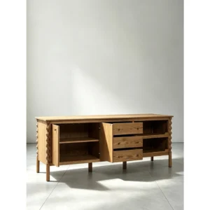 Topia Mid-Century Oak Sideboard with Scalloped Sides in natural oak — in a room setting