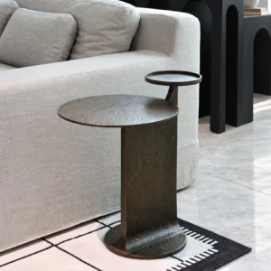 Hand-Forged Bronze Two-Tier Side Table in bronze — front view