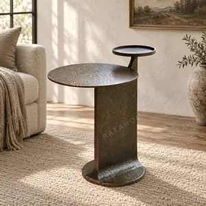 Hand-Forged Bronze Two-Tier Side Table in bronze — in a room setting