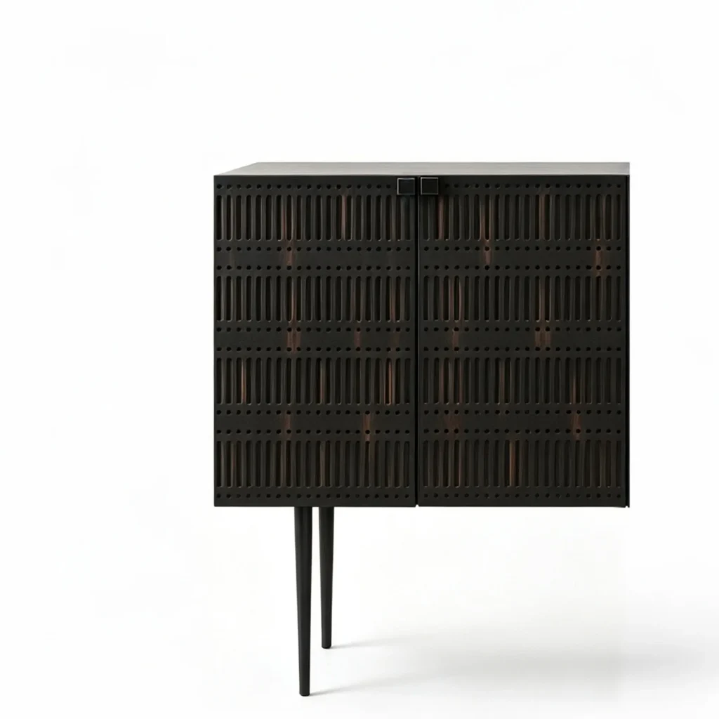 Dark Cloud Perforated Cabinet on Tall Black Legs in black — front view