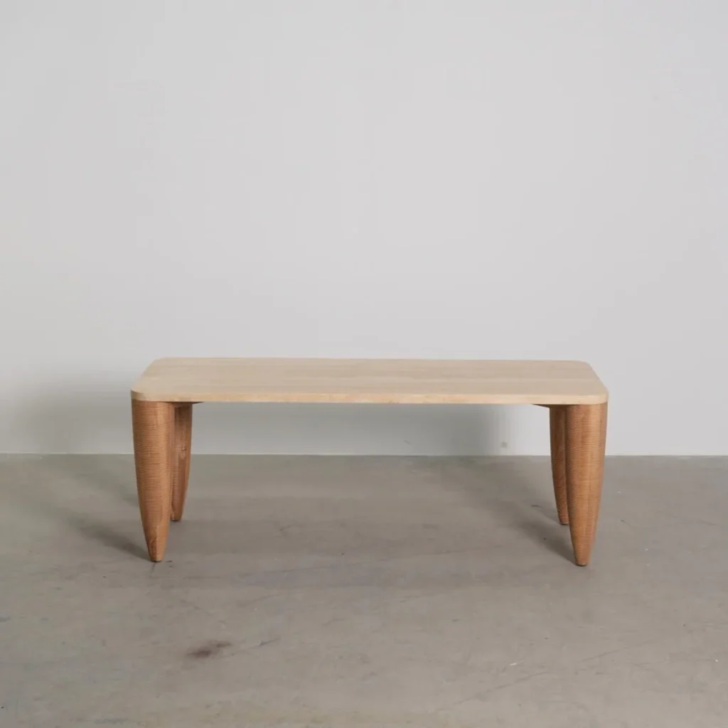 Travertine-Top Elephant-Leg Table in Ash — front view
