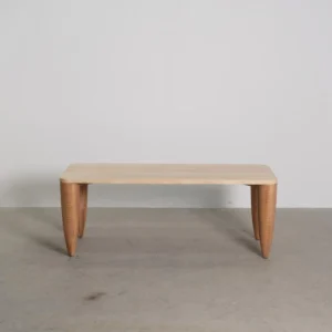 Travertine-Top Elephant-Leg Table in Ash — front view