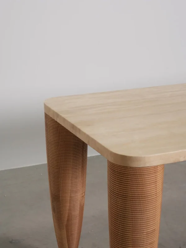Travertine-Top Elephant-Leg Table in Ash — detail
