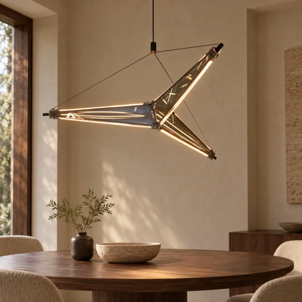Triangular Prism Frame Linear Pendant Light, 85 or 125 cm in silver — front view