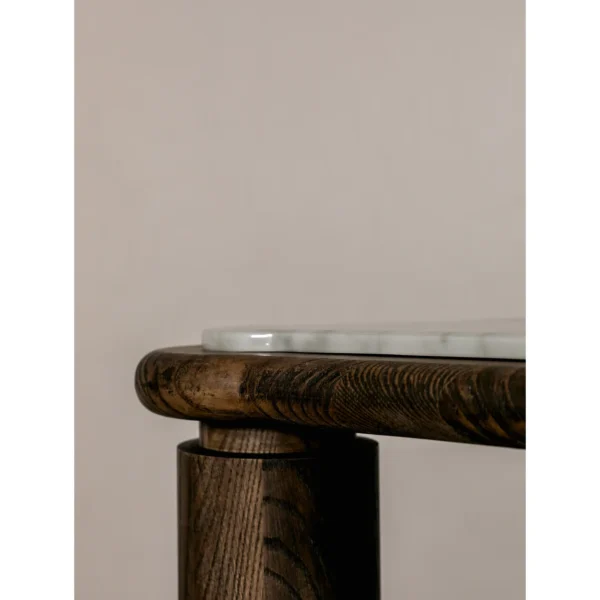 Triangular Ash Side Table with Marble Top, 33 cm in walnut — in a room setting