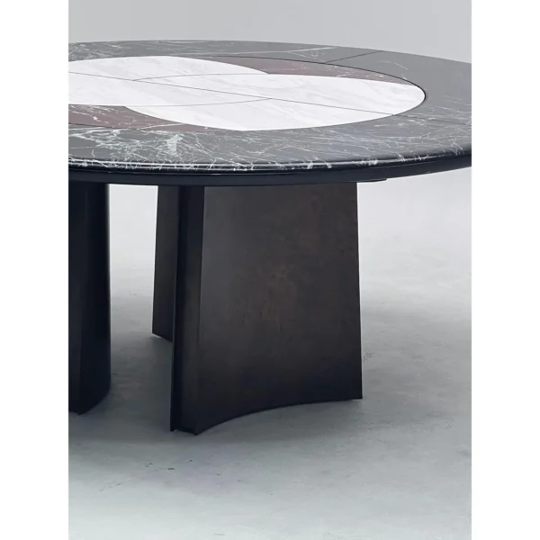 Tri-Colour Marble Round Table with Lazy Susan on Bronze Base in black — in a room setting