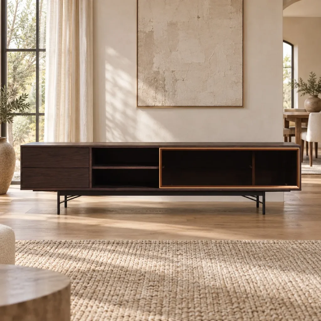 Dark Veneer TV Stand in black — front view