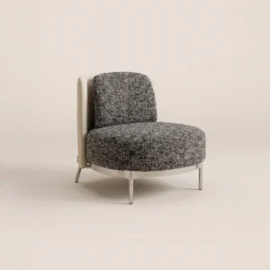 Tweed Leather Curved Stainless Leg Lounge Chair in stainless steel — front view