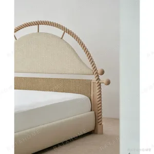 Twisted Rope Arch Headboard Bed in oatmeal — in a room setting