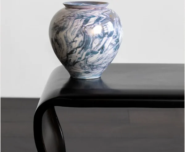 Twisted Glaze Blurred Ceramic Jar Vase in Grey and Blue — in a room setting