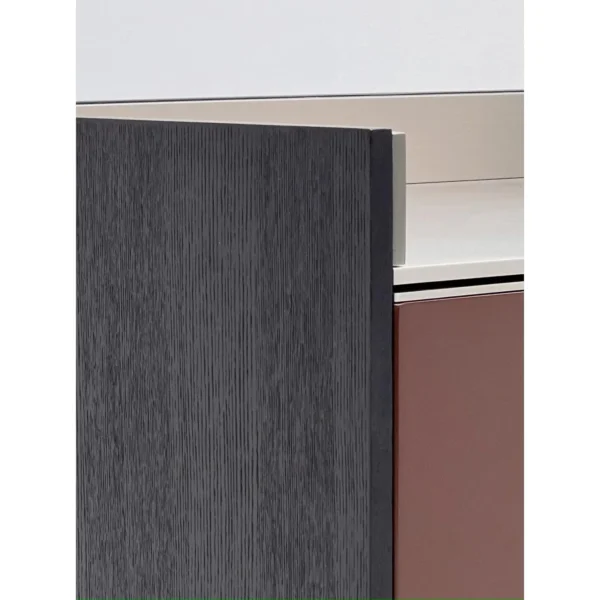 Two-Tone Modular Cabinets with Wine-Red Gloss Flip Doors in burgundy — in a room setting