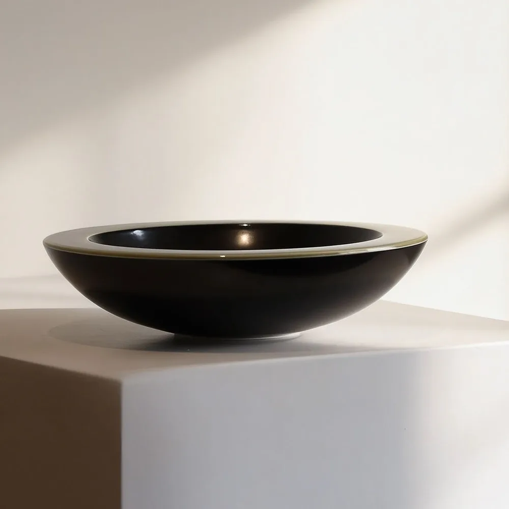 Two-Tone Glazed Conical Salad Bowl, Indigo or Olive in blue — front view