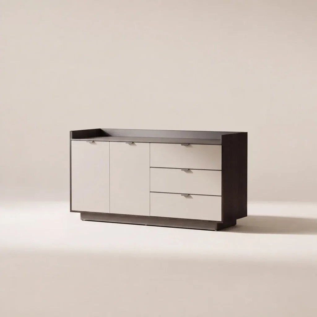 Two Tone Veneer Three Drawer Two Door Sideboard in wood veneer — front view