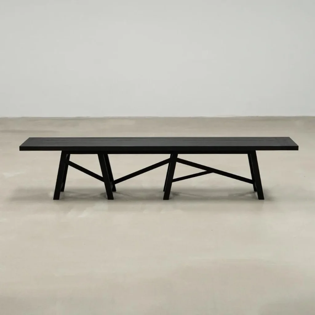 Ubud Black Solid Wood Long Bench in black — front view