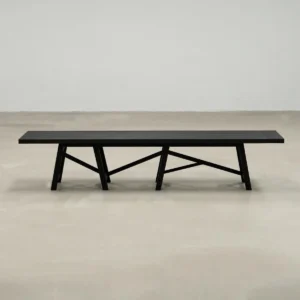 Ubud Black Solid Wood Long Bench in black — front view
