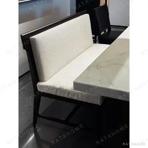 Uccle Marble Dining Table on Architectural Base in oatmeal — in a room setting