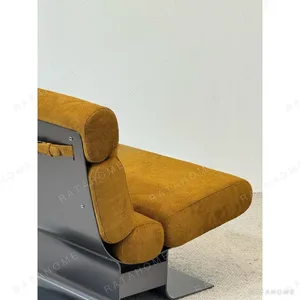 Ochre Chenille Lounge Chair on Folded Steel Base, 66 cm in mustard — in a room setting