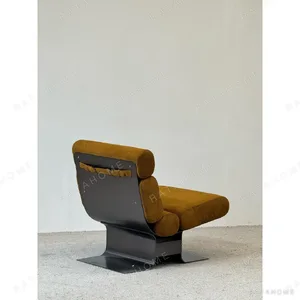 Ochre Chenille Lounge Chair on Folded Steel Base, 66 cm in mustard — in a room setting