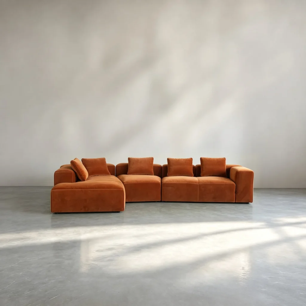 Understated Statement Sofa in velvet — front view