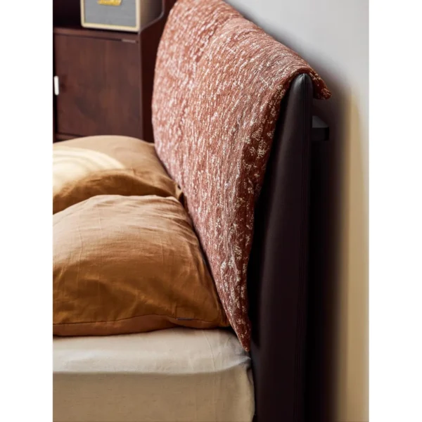 Shawl Bed with Patterned Down Cushions in burgundy — in a room setting