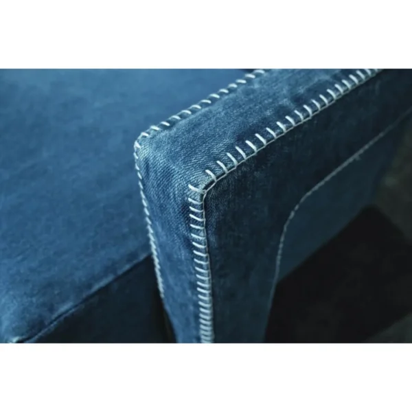 Selvedge Denim Armchair with Wraparound Arms in blue — in a room setting