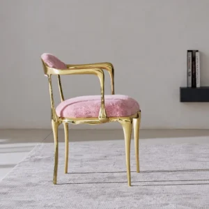 Forged Brass Vanity Chair in Faux Rabbit Fur — front view