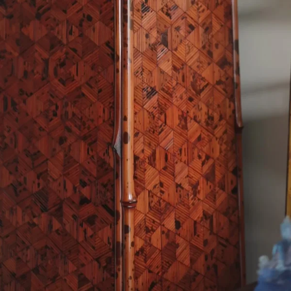 Vermilion Lacquer Bamboo Marquetry Double-Door Tall Cabinet in red — detail
