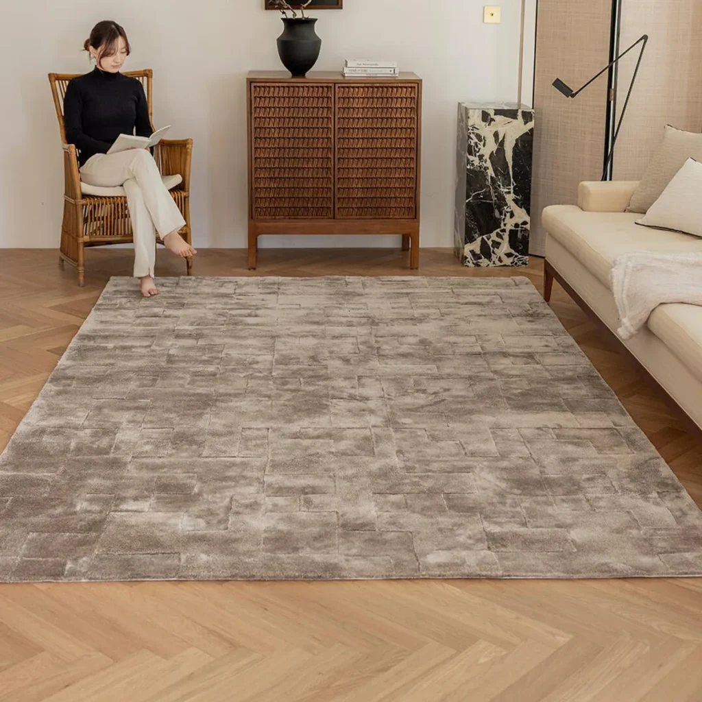 Versatile Plain Taupe Rug with Soft Sheen in sand — front view