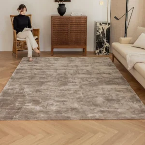 Versatile Plain Taupe Rug with Soft Sheen in sand — front view