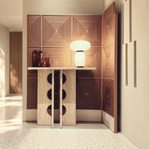 Walnut and Oak Marquetry Panel Screen in walnut — front view