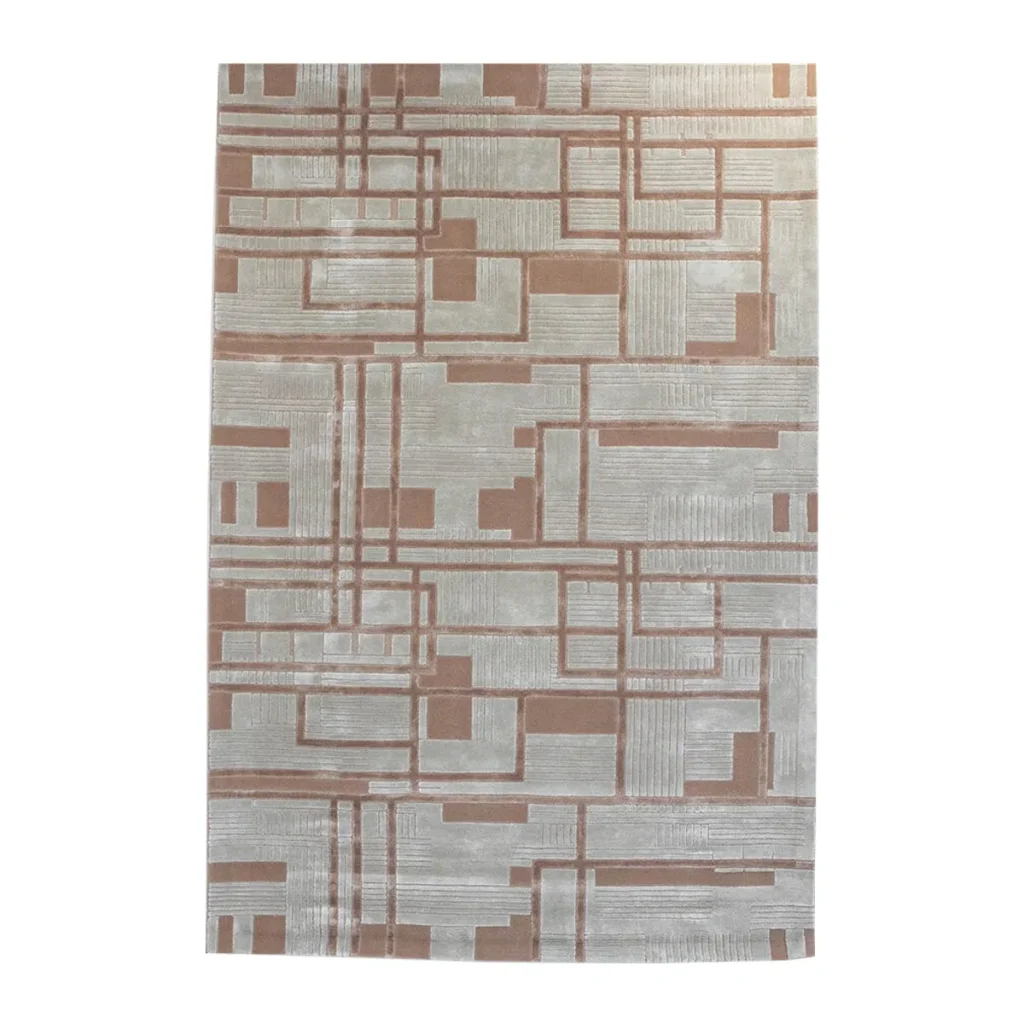 Geometric Grid Rug in Grey and Terracotta — front view