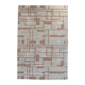 Geometric Grid Rug in Grey and Terracotta — front view
