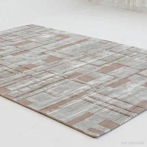 Geometric Grid Rug in Grey and Terracotta — in a room setting