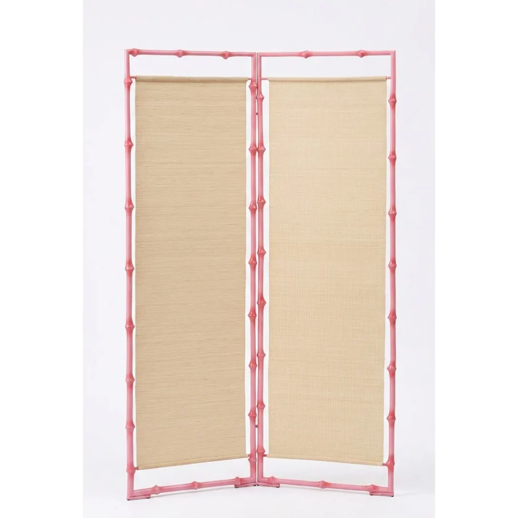 Pink Bamboo-Frame Two-Panel Folding Screen in rose stone — front view