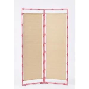 Pink Bamboo-Frame Two-Panel Folding Screen in rose stone — front view