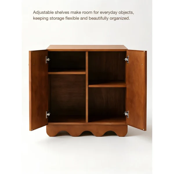 Harlequin Marquetry Cabinet with Scalloped Base, 70 cm in clay — in a room setting